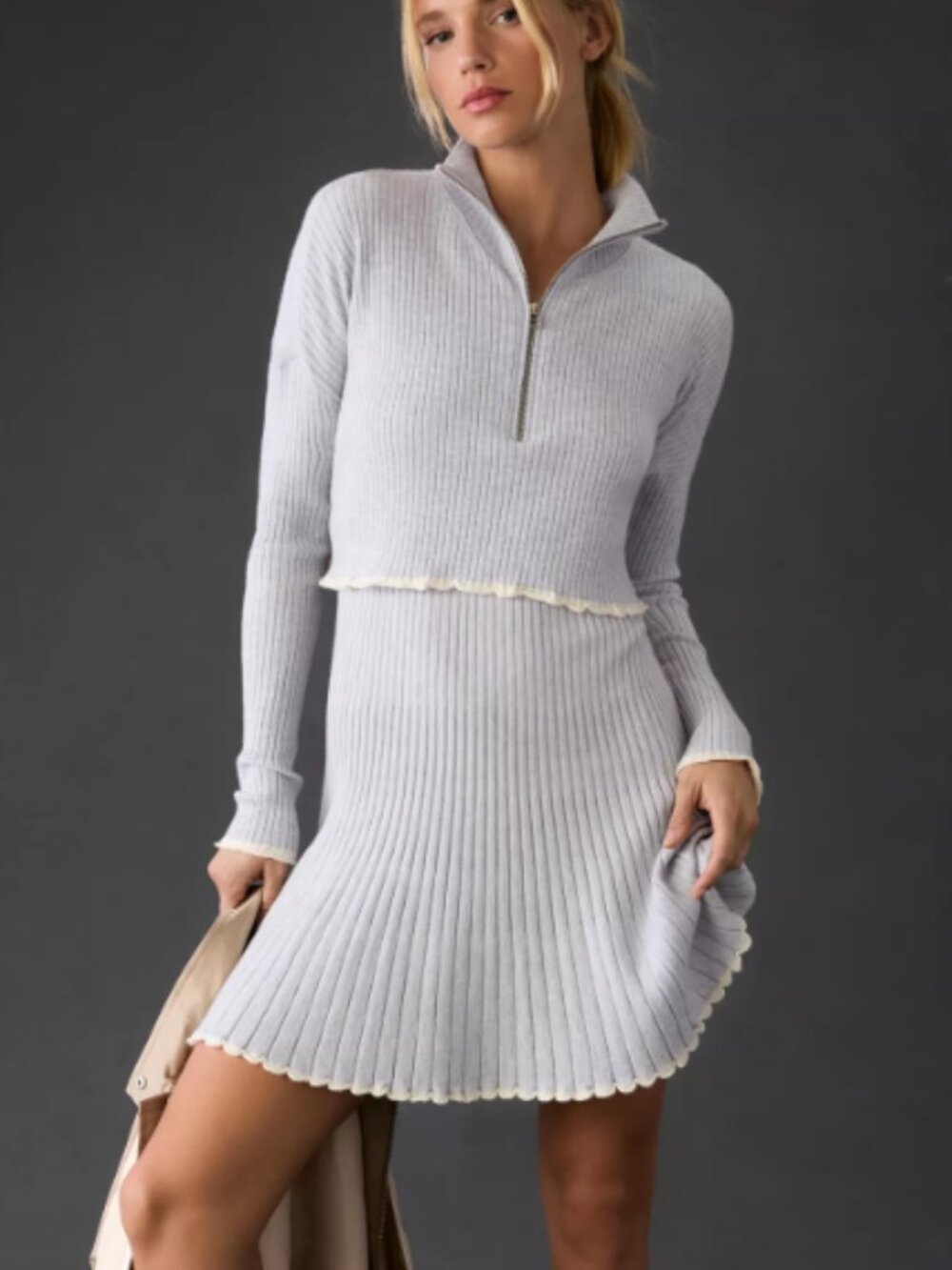 Anthropologie Daily Practice Miles Half-Zip Sweater Dress Pleated Knit Mini XL